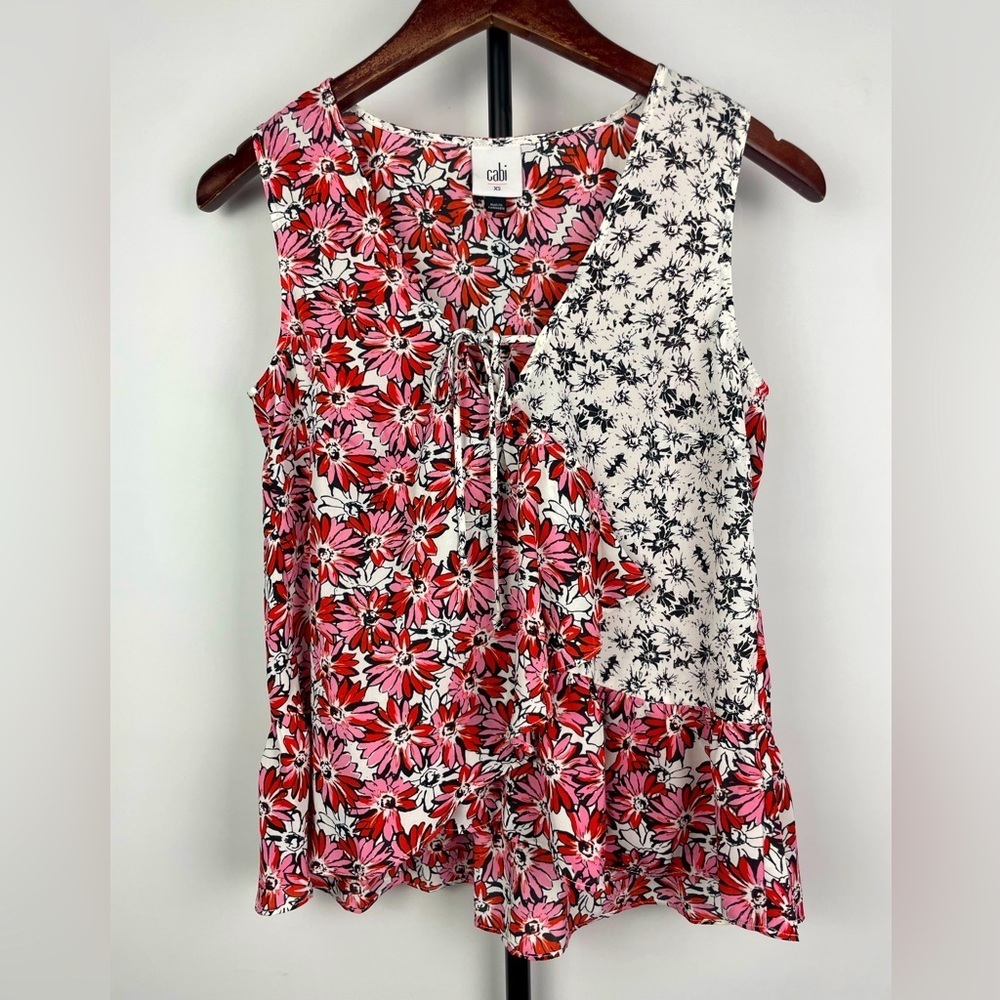 CAbi 5730 Seraphina Multicolor Ditsy Floral‎ Layered Sleeveless Blouse